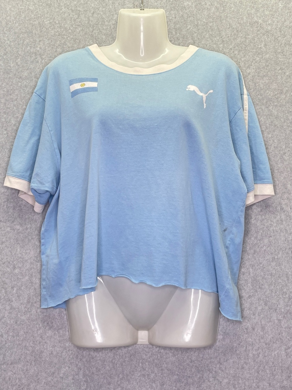 Vintage 2000s Puma Argentina # 10 Soccer Shirt Size M Blue White Layered Ringer